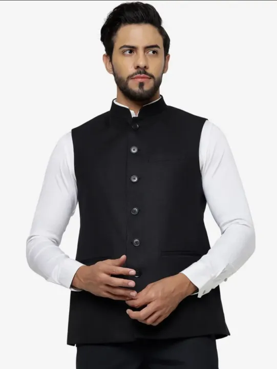 Mujib Coat Waistcoat Black Colour Koti For Men's