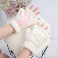 New Kawaii Women Warm Cat Gloves Fashion Girls Cat Claw Paw Plush Mittens Soft Plush Short Fingerless Half Finger Winter Gloves. 