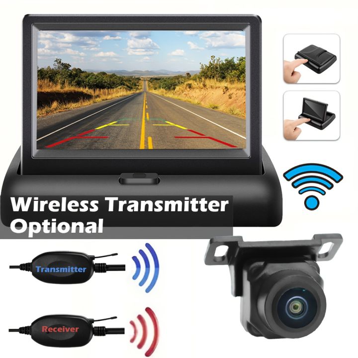 Car Rear View Kit with 10.92 cm Foldable Monitor Backup Camera Wireless ...