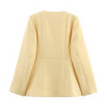 ETJ 2025  women's new elegant fashion retro round neck cut waist slit long-sleeved casual suit jacket. 