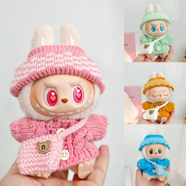 Clothes For Labubu 17cm II Idol Dolls Sitting Party The Monster Outfit Accessories Clothing Lovely  Cute Sweater Hat And Bag