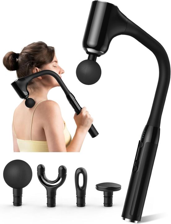 Deep Tissue Massage Gun with Extended Handle, 12mm Percussion Muscle Massager, Adjustable Speed with 4 Massage Heads