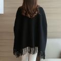 Women Poncho Coat Solid Elegant Pullover Female Jumper Irregular Tassel. 