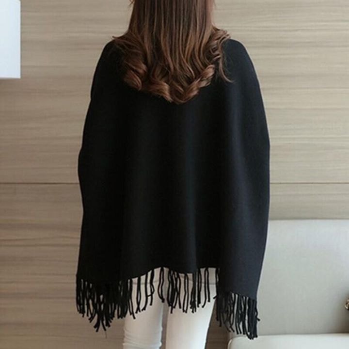 Women%20Poncho%20Coat%20Solid%20Elegant%20Pullover%20Female%20Jumper%20Irregular%20Tassel%20-%20Image%202