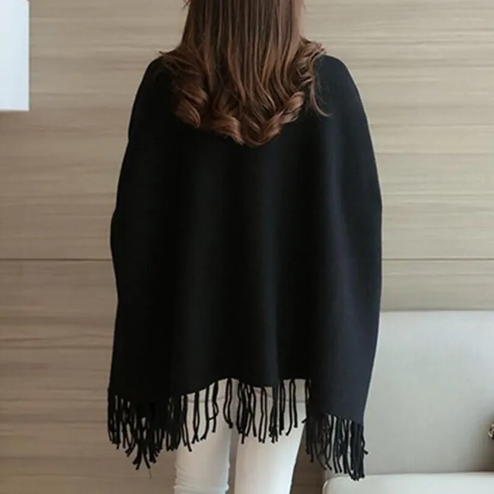 Women%20Poncho%20Coat%20Solid%20Elegant%20Pullover%20Female%20Jumper%20Irregular%20Tassel%20-%20Image%202