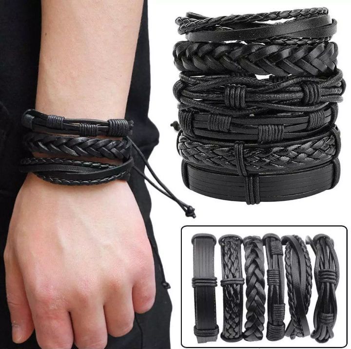 Pack Of 6 - Europeans Vintage Premium Quality Leather Bracelets For Men's And boy's