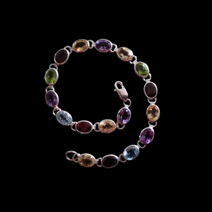 Multi%20color%20bracelet,%20Silver%20bracelet,%20925%20sterling%20silver%20multi%20gemstone%20bracelet%20-%20Image%203