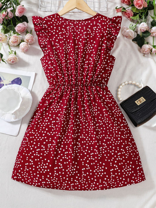 Girls%20retro%20red%20dress%20with%20white%20dots:%20elegant%20V-neck%20design,%20comfortable%20fit,%20suitable%20for%20parties%20and%20daily%20life%20-%20Image%202