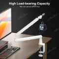 White Microphone Boom Arm Adjustable Low Profile Mic Stand with Extended Riser & Cable Management for SM7B MV7 AM8 K688 HyperX.