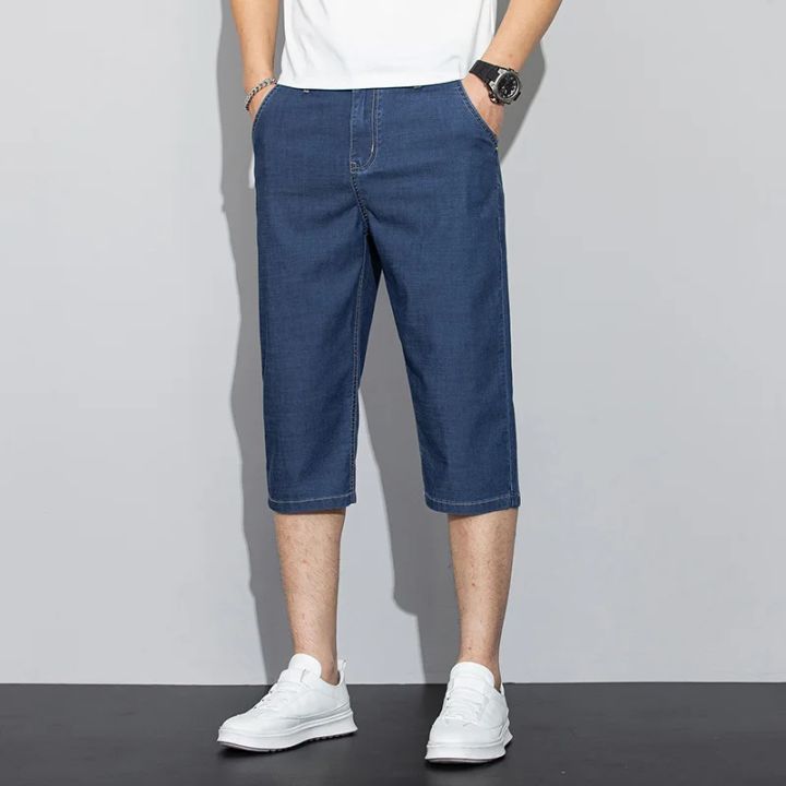 Summer%20Thin%20Lyocell%20Men's%20Jeans%20Shorts%20Blue%20Gray%20Classic%20Style%20Elasticity%20Straight%20Light%20Business%20Casual%20Denim%20Shorts%20Male%20-%20Image%204