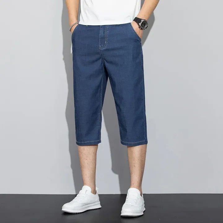 Summer%20Thin%20Lyocell%20Men's%20Jeans%20Shorts%20Blue%20Gray%20Classic%20Style%20Elasticity%20Straight%20Light%20Business%20Casual%20Denim%20Shorts%20Male%20-%20Image%204