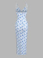 Spring/Summer 2024 European and American Fashion Explosion Printing Knit Simple Sleeveless Suspender Dress with Leaking Back and. 