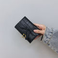 Classic Croc-Pattern Tri-Fold Wallet Black / Pink / Brown.