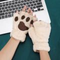 Women Winter Fashion Plush Gloves, Cat Paw Design Half-finger Warm Gloves, Suitable for Office Use Cycling Outdoor Activities.