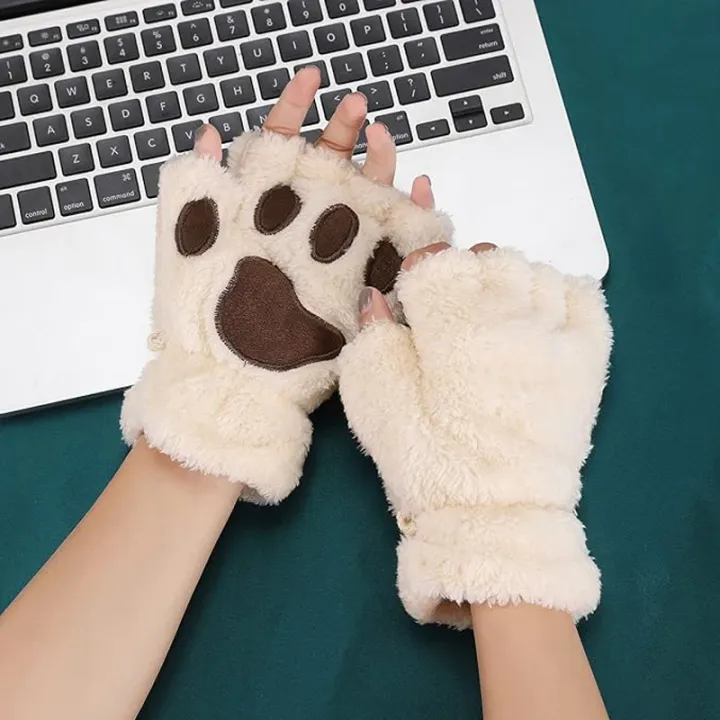 Women%20Winter%20Fashion%20Plush%20Gloves,%20Cat%20Paw%20Design%20Half-finger%20Warm%20Gloves,%20Suitable%20for%20Office%20Use%20Cycling%20Outdoor%20Activities%20-%20Image%204