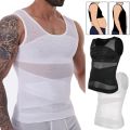 Mens Slimming Body Shaper Vest Gynecomastia Compression Shirts Tummy Control Sleeveless Undershirts Criss Cross Mesh Underwear.