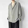 Korean Fashion Men's Shirt Spring Summer New Loose Casual Long-sleeved Lapel High Street Male Suit Shirt White Black Gray Green. 