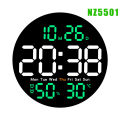 Remote Control LED Wall Clock with Dual Alarms,Calendar,Temperature and Humidity.Brightness Adjustable. 