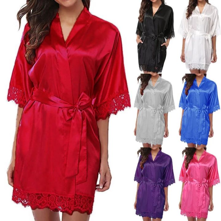 Women's Sleepwear Minirobe Half Sleeve With Lace Designed Bathrobe Sexy Nightgown Night Dress