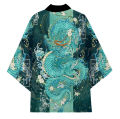 Japanese Traditional Samurai Kimono Men and Women Anime Dragon Pattern Green Loose Three-quarters Sleeved Shirt.