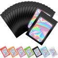 50Pcs Thick Smell Proof Mylar Bag Holographic Laser Color Plastic Packaging Pouch Jewelry Retail Storage Pouch  Zip Lock Bag. 