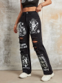 2025 New Style Women's Jeans Women's Spring And Autumn New Hot Selling Street INS Same Style Print Ripped Straight Jeans. 