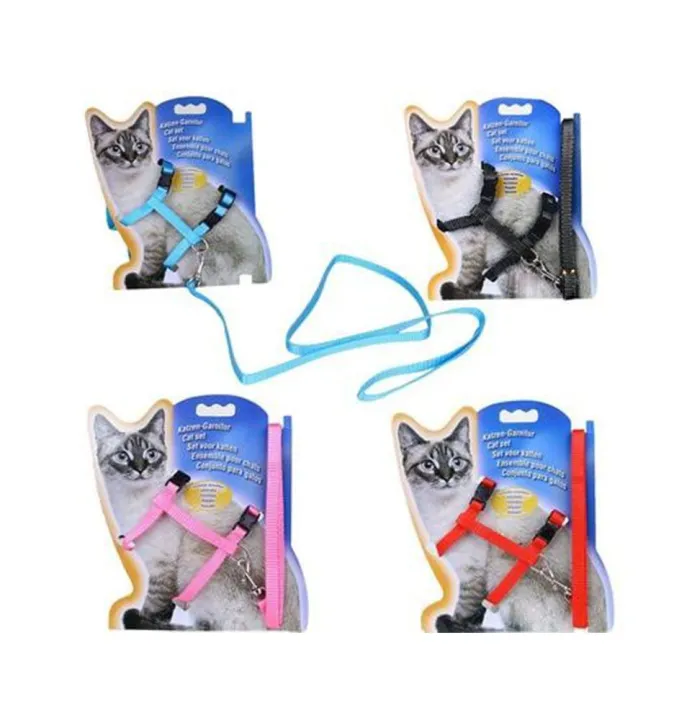 Cat Harness and Leash Adjustable Nylon Halter Harness Kitten Nylon Strap Belt Safety Rope Leads