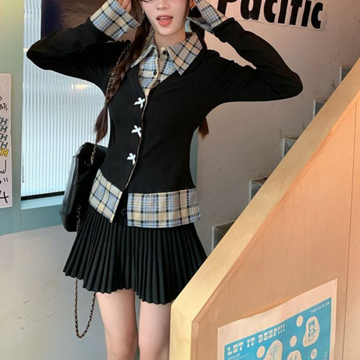 Female%20T-shirts%20Chic%20Long%20Sleeves%20T-shirts%20Girls%20Chic%20Designer%20Patchwork%20Tops%20Women%20Korean%20Sweet%20Bowknots%20Clothes%20-%20Image%204