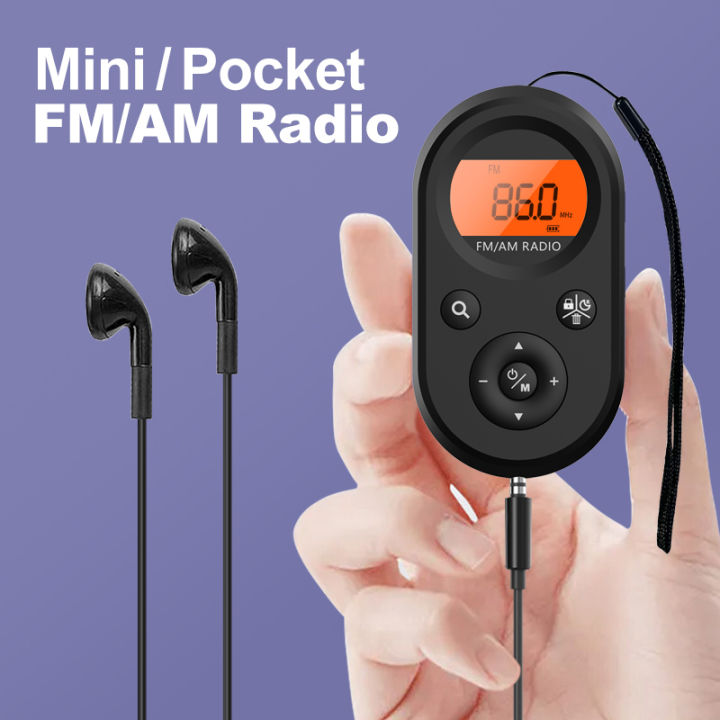 Portable Pocket Radio AM/FM with Rechargeable Battery Best Reception Stereo Headphones Included for Outdoor Sports