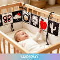 WeRein Black White High Contrast Baby Crib Cloth Book, Newborn Visual Stimulation, Soft Fabric Book with mirror, 0-12 Months. 
