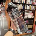 2000ml1pc Gradient Frosted Water Bottle With Handle Outdoor Portable Straw Cup. 