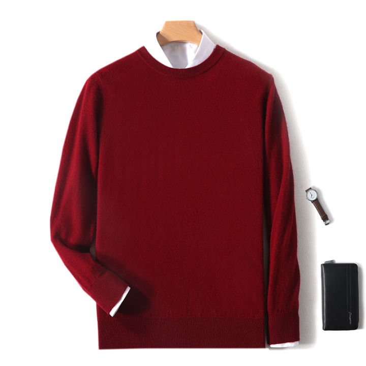 2025%20100%25%20Pure%20Merino%20Wool%20Men's%20Round%20Neck%20Pullover%20Solid%20Color%20Plus%20Size%20Casual%20Sweater%20Autumn%20And%20Winter%20Sports%20Cashmere%20Top%20-%20Image%203