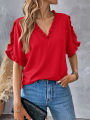 Women's Summer Tops 2025 Dressy Casual Petal Short Sleeve V Neck T Shirts Trendy Tunic Blouses Cute Tees Clothes. 