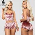 Women's Velvet Polyester Comfortable V-neck Underwear Setcamisole+shorts Pajamas Set Home Clothes Sleeveless Top Shorts. 