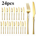 12/24/36pcs Stainless Steel Tableware Set, Including Knife and Fork, Luxurious Gold Waist, Suitable for Holiday Restaurants..