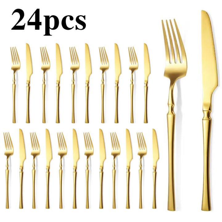 12/24/36pcs%20Stainless%20Steel%20Tableware%20Set,%20Including%20Knife%20and%20Fork,%20Luxurious%20Gold%20Waist,%20Suitable%20for%20Holiday%20Restaurants.%20-%20Image%207