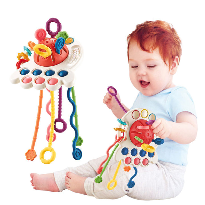 Baby Montessori Octopus Pull String Sensory Toys Silicone Sensory