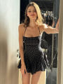 Nibber Polka Dot Print Dress Women Halter Backless  Skinny Folds Elegant Temperament Party Fashion Summer Classic Mini Bodycon. 