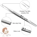 Stainless Steel Tweezers Adjustable Slide lock Antistatic Tweezers Jewelry Making Tool For Electronic Component Repair Tools. 