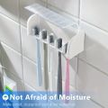 A covered 5-slot toothbrush holder, self-adhesive wall toothbrush storage rack, plastic bathroom supplies.