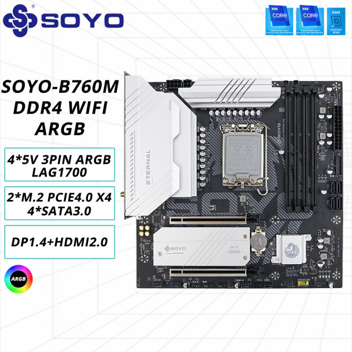 SOYO B760M D4 WiFi DDR4 LGA 1700 Intel B760 M-ATX Motherboard 2* M.2 PCIe 4.0 Type-C WiFi6 ARGB USB3.2 For 12/13/14th processor