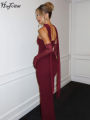Hugcitar Elegant Scarf Strapless Solid Mesh Gloves  Bodycon Maxi Prom Dress Women Fashion Y2K Outfits Wedding Party Birthday. 