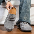Fashion Comfortable Men's Casual Shoes Leather Loafers Half Slippers Slip-on Lazy Driving Shoes Couple Breathable Walking Shoes. 