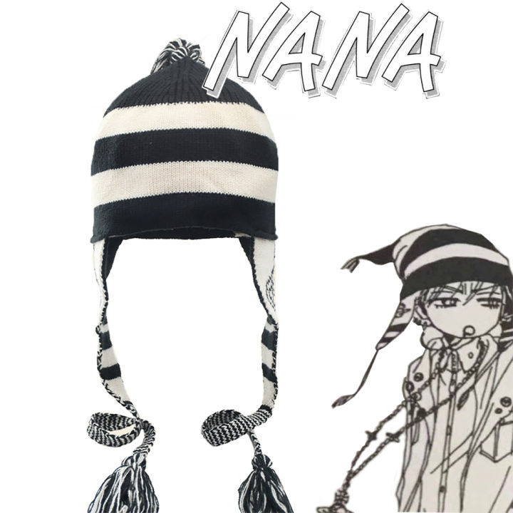 Anime cosplay NANA Hat Stripe Tassel Ear Protection Woolen Lei Feng Hat Warm Knitted Flying Hat Trendy Accessories Fans Gifts