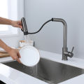 6 Mode Gray Kitchen Faucets Pull Out Rotation Waterfall Black Stream Sprayer Head Sink Mixer Brushed Nickle Water Tap Accessorie.