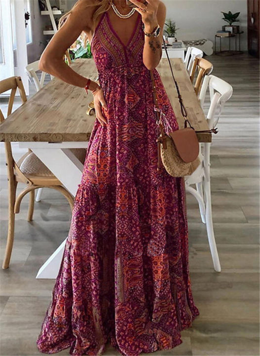 European%20And%20American%20New%202023%20Bohemian%20Style%20New%20Strap%20Long%20Dress%20High%20Waist%20V-Neck%20Printed%20Fragmented%20Flower%20Dress%20Women's%20Wea%20-%20Image%202