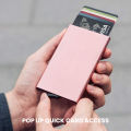 Slim Pop Up Wallet Minimalist Credit Card Holder For Men Women RFID Blocking Mini Metal Case.