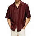 Male Fashionable Stripped Patchwork Retro Business And Daily Half Sleeved Summer Cardigan With Buttons Basics And Versatile. 