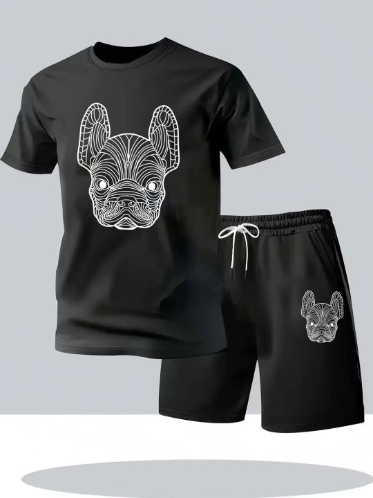 New summer fitness sportswear for men, short-sleeved T-shirt and shorts two-piece set, breathable and quick-drying casual wear.