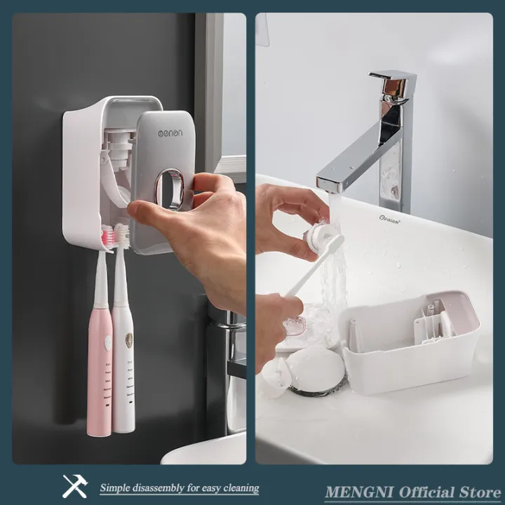 %EF%BB%BFMENGNI%20Toothpaste%20Dispenser%20Wall-Mounted%20Bathroom%20Toothpaste%20Squeezer%20Punch-Free%20Toothbrush%20Holder%20Rack%20manual%20operation%20-%20Image%205